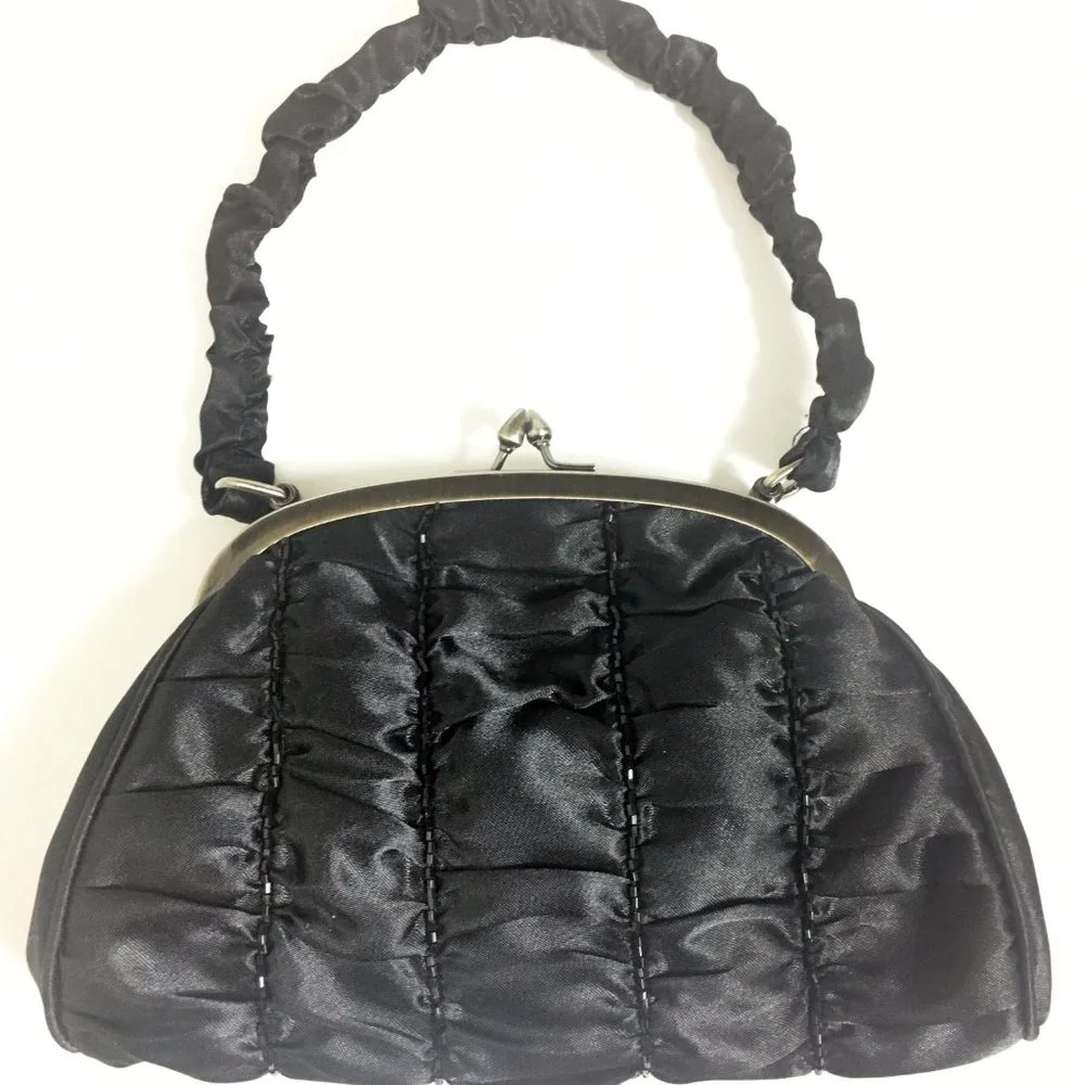 Ruched Satin Beaded Handbag NWOT